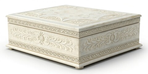 Fototapeta premium White marble gift box with intricate carvings, sophisticated decor, marble box
