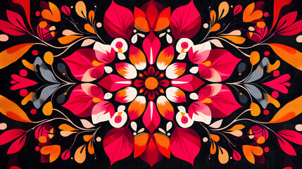 A raspberry design featuring bold, symmetrical patterns and vibrant contrasts, making a powerful visual statement.