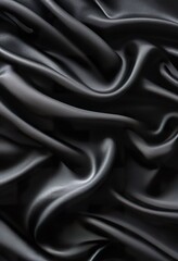 Fototapeta premium black silk satin background. Soft wavy folds on the fabric.