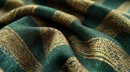 Green and Gold Plaid Fabric Draped Softly