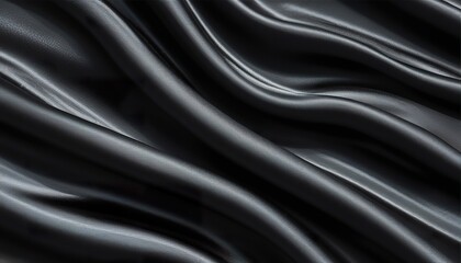 Obraz premium black silk satin background. Soft wavy folds on the fabric.