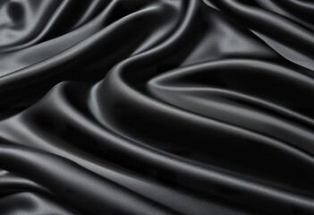 Obraz premium black silk satin background. Soft wavy folds on the fabric.