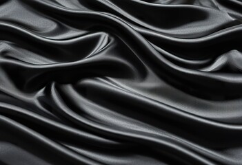 Obraz premium black silk satin background. Soft wavy folds on the fabric.