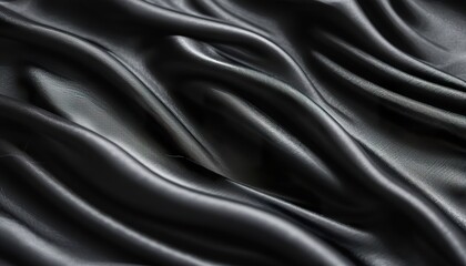 Fototapeta premium black silk satin background. Soft wavy folds on the fabric.