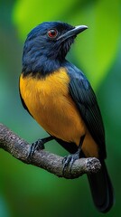 Fototapeta premium HD Phone Wallpaper Vibrant Yellow bellied Bird Perched on Branch Detailed Wildlife Photography