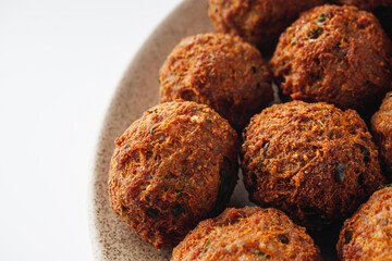 delicious traditional Italian meatballs polpette on a white background