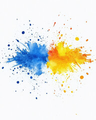 Fototapeta premium Vibrant blue and yellow paint splashes create dynamic abstract background