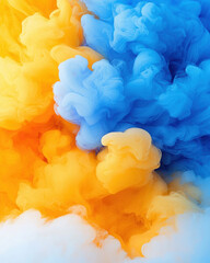 Fototapeta premium Vibrant blue and yellow smoke swirling together in dynamic display