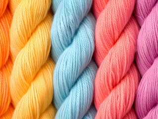 Vibrant Intertwined Threads in Assortment of Vivid Colors Creating Captivating Textile Art Pattern