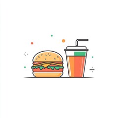 Cheeseburger and Soda Combo, Restaurant Menu Illustration