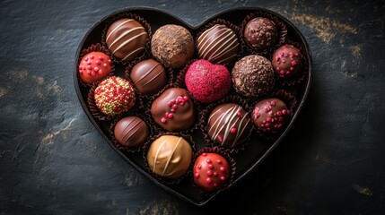 Obraz premium Chocolate truffles arranged in a heart shape