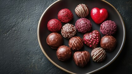 Obraz premium Chocolate truffles arranged in a heart shape