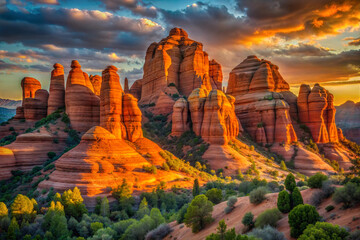 Sunset Glow on Red Rock Formations