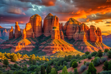 Sunset Glow on Red Rock Formations