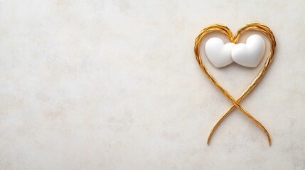 Fototapeta premium Elegant intertwined golden and silver hearts on a soft ivory canvas background Romantic minimalist design with a sophisticated luxurious feel