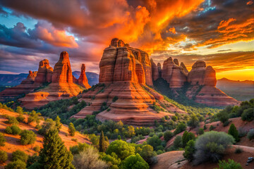 Sunset Glow on Red Rock Formations