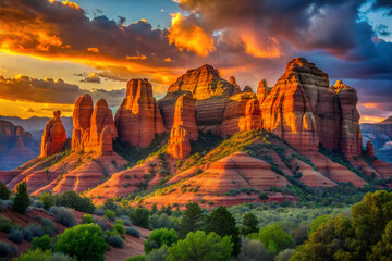 Sunset Glow on Red Rock Formations