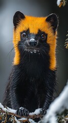 Obraz premium HD Phone Wallpaper Stunning Close up of a Rare Black and Orange Wolverine in a Snowy Winter Forest