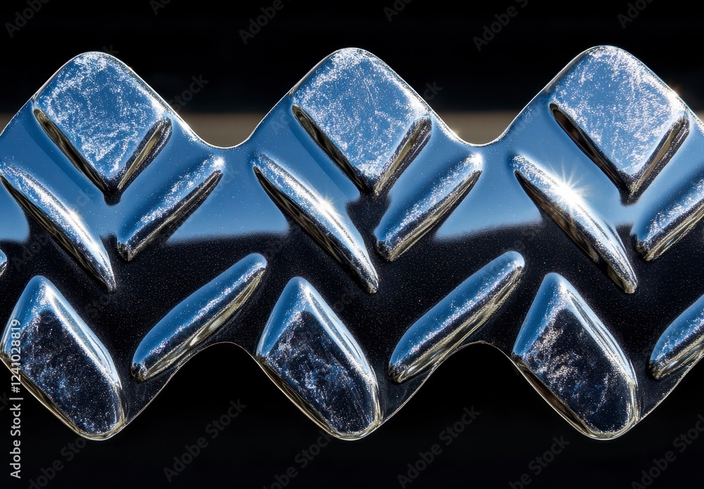 Aufkleber close up view of a shiny, metallic surface, showing a repeating pattern of diamond shapes and angled