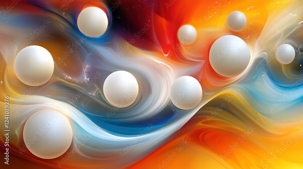 Aufkleber dynamic wallpaper featuring colorful swirls and floating spheres, creating vibrant and playful atmos