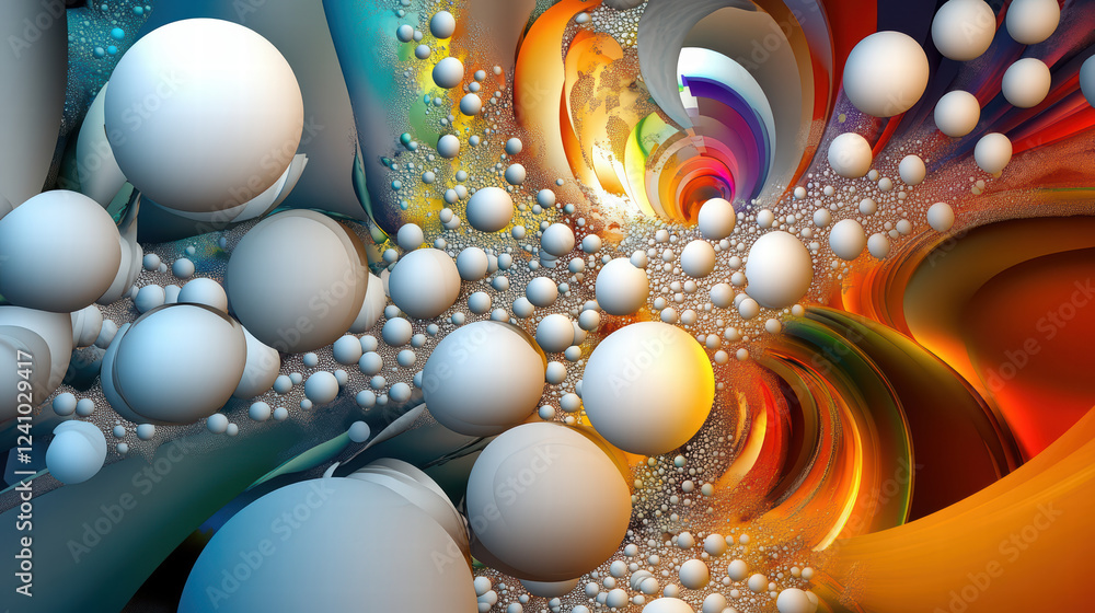 Aufkleber dynamic wallpaper featuring playful interaction of colorful spheres and swirling patterns, creating 