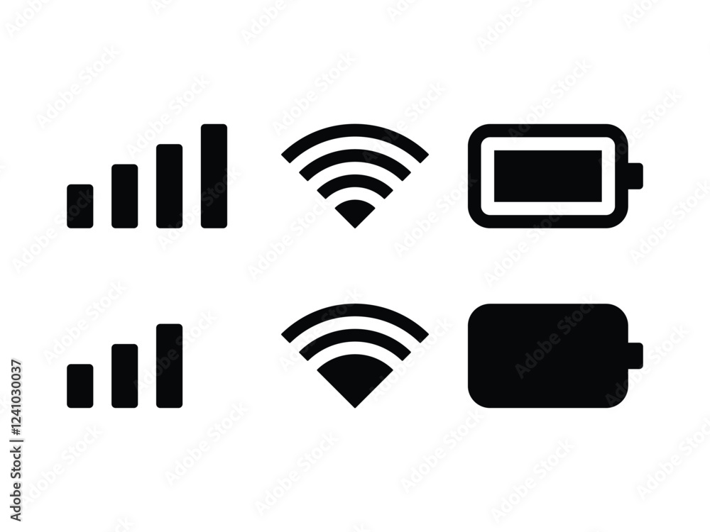 Poster set of notification bar battery wifi signal icons design vector illustration on transparent backgrou