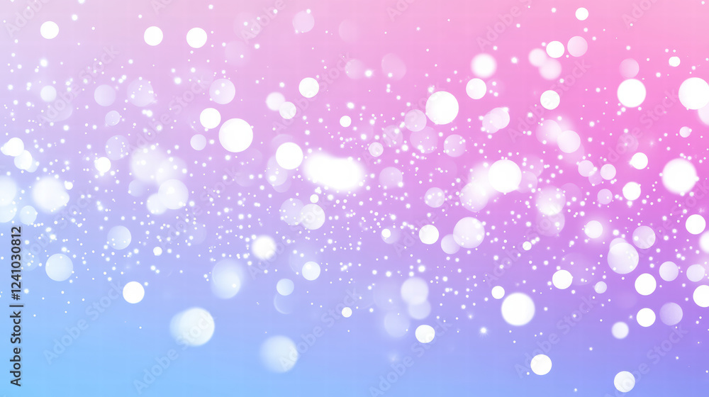 Poster soft white spheres cascade over smooth gradient background of pink and blue, creating dreamy and eth