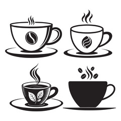 A stylish coffee vector icon featuring a steaming cup, perfect for cafes, menus, branding, digital designs, and coffee-related businesses.