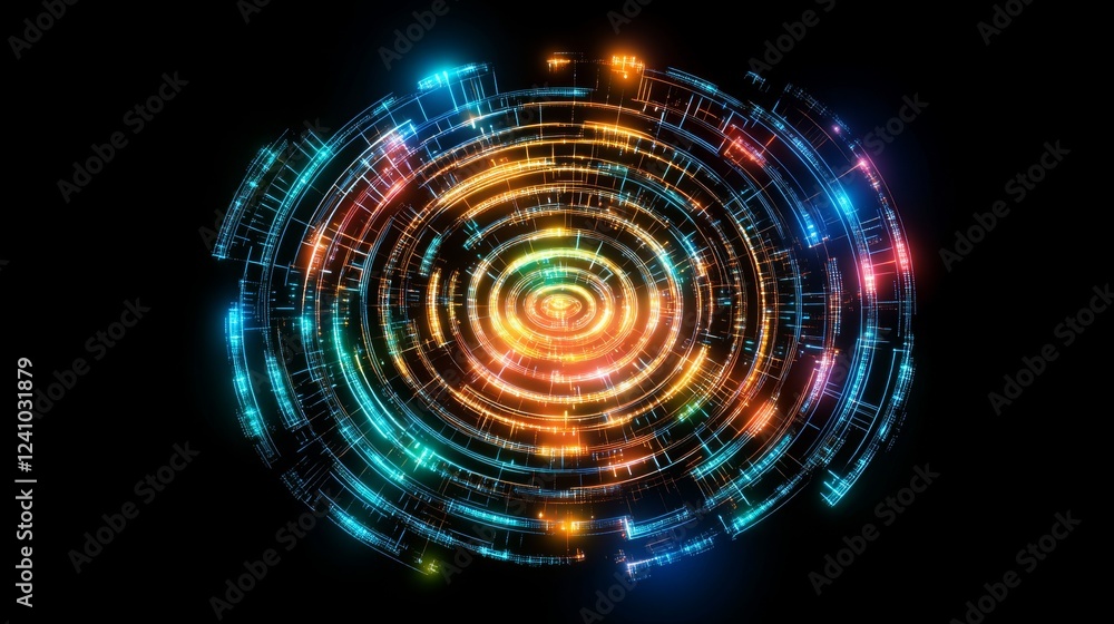 Aufkleber vibrant circular design showcasing colorful patterns and glowing lights in abstract digital art