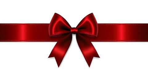 Elegant red satin bow on a white background, perfect for gift wrapping or decoration