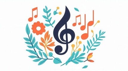 a joyful music note vector, melody element, bold cartoon style, multicolor, isolated on white background