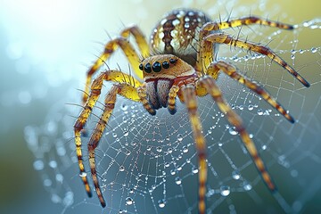 Dew Drops Adorn A Spiders Web A Close Up View