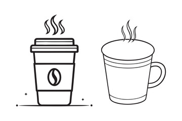 A stylish coffee vector icon featuring a steaming cup, perfect for cafes, menus, branding, digital designs, and coffee-related businesses.