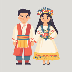 Cute Couple Characters Wearing Ethnic Dayak Clothes vector illustration 