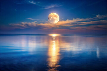 the-moon-reflecting-in-a-calm-ocean-at-night