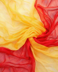 Soft yellow and red fabric draped in flowing pattern, creating vibrant look
