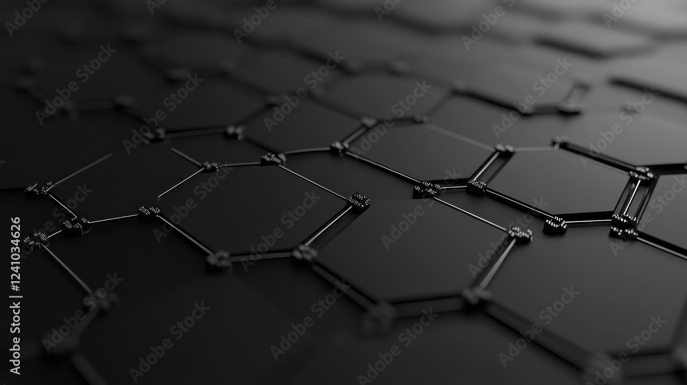Aufkleber abstract interconnected black hexagon structure on a dark surface minimalist design