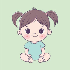 A cute happy baby girl sitting vector illustration 