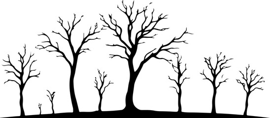 Obraz premium Silhouette image of a grouping of leafless trees.