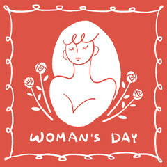 Elegant Women's Day Illustration Featuring Minimalist Portrait and Floral Motif