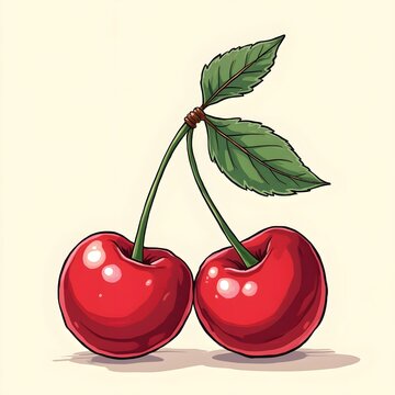red cherries with green leaves clip art preview