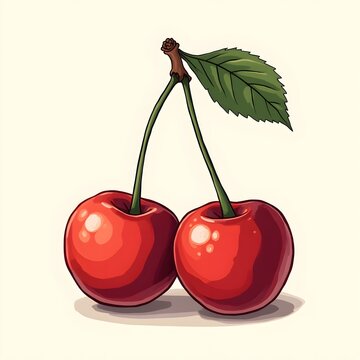 red cherries with green leaf clip art preview
