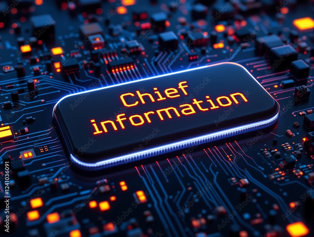 Poster close up of a circuit board with chief information displayed.