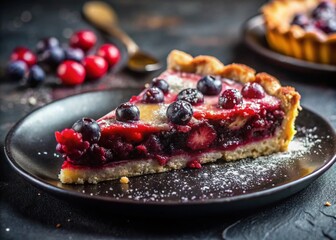 Delicious Berry Pie on Black Plate - Candid Food Photography