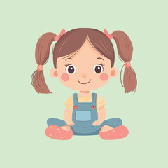 A cute happy baby girl sitting vector illustration 