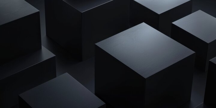 An abstract minimalist concept featuring a pure black backdrop, Sharp contrasts and geometric forms, Contemporary minimalist style