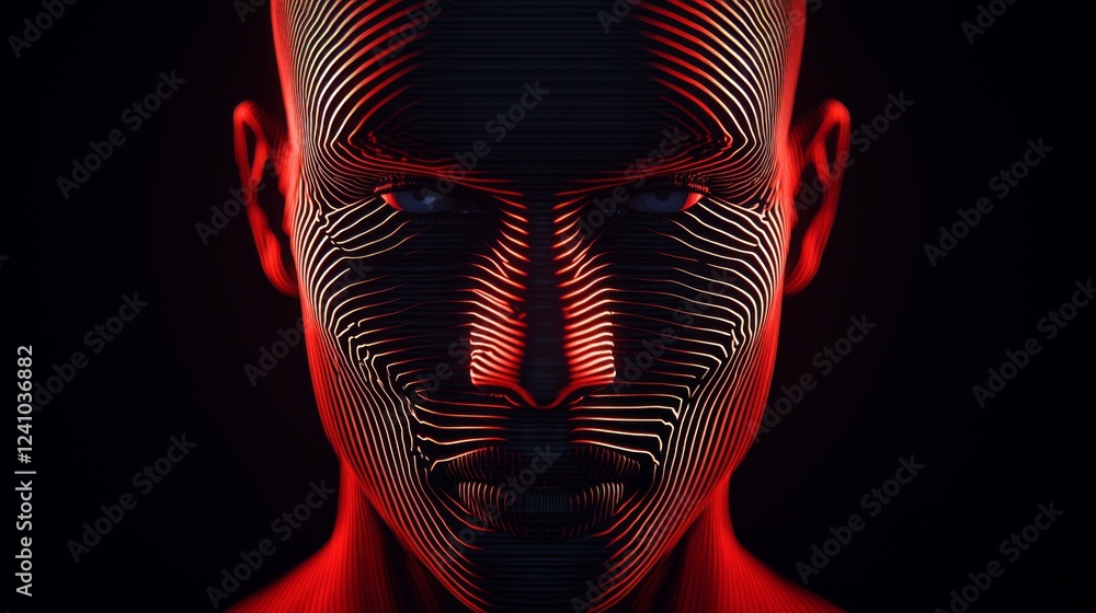 Poster abstract portrait of a humanoid figure with glowing lines and vivid colors, showcasing artificial in