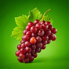 Fresh Red Grape Bunch with Green Leaves on Vibrant Background