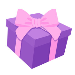 Purple present gift box with girlish pink ribbon cartoon illustration image