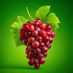Fresh Red Grape Bunch with Green Leaves on Vibrant Background